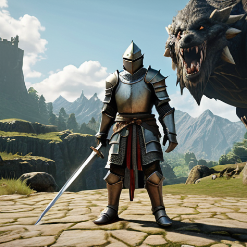 **

A beginner Knight character standing in the Talking Island area in *Lineage*. The Knight is wearing basic starting armor and wielding a simple sword. The background shows peaceful scenery with low-level monsters like wolves and goblins. Focus on conveying a sense of starting a new adventure.

**